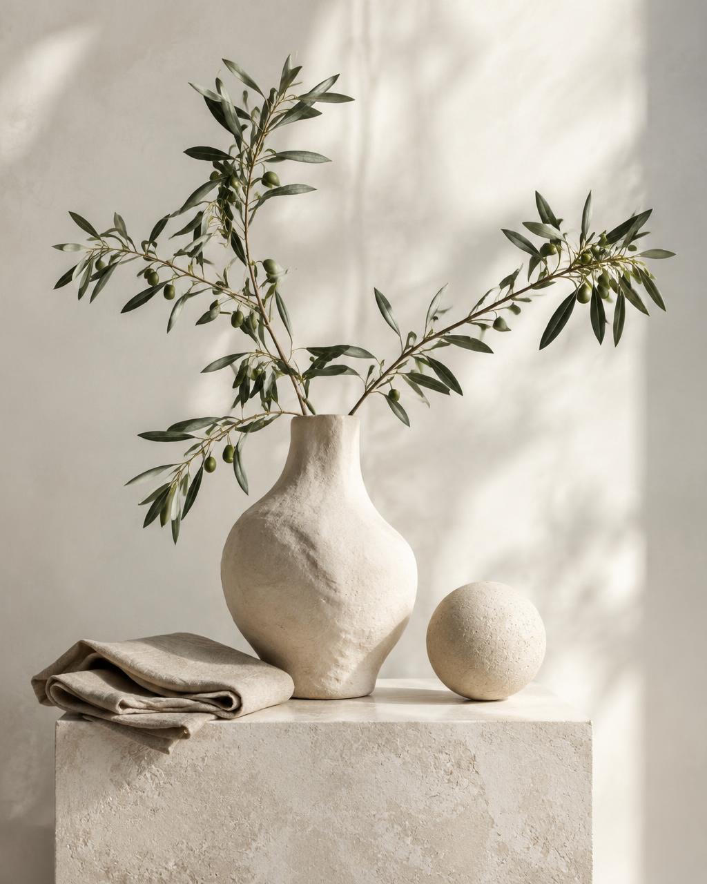 Handcrafted cotton paper, plaster and a green stem